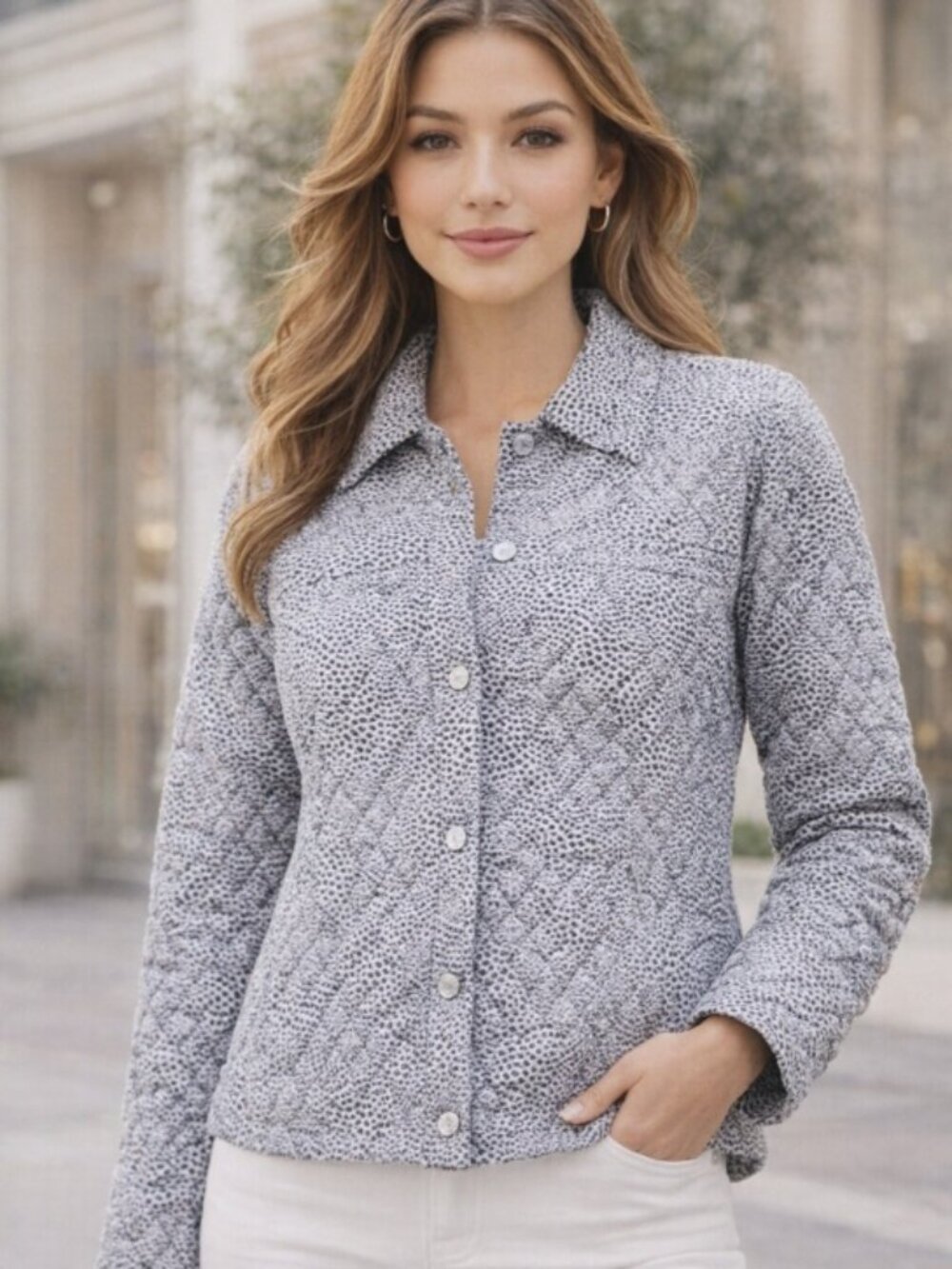 Silkland 100% Silk Quilted Animal Print Blazer Lined in Pink w Pockets NEW